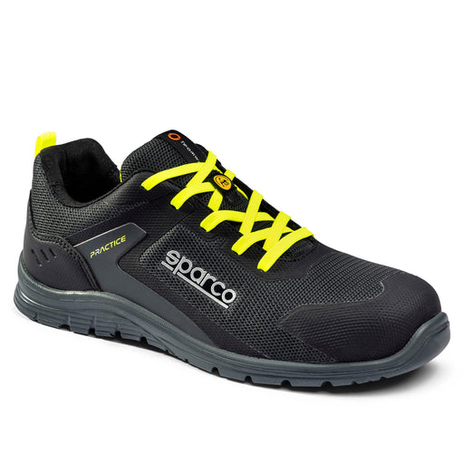 Sparco Safety Shoes S1PS Practice Josef ESD Sneaker Unisex Grey/Fluorescent Green — Dark grey/Fluorescent yellow