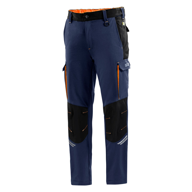 Sparco Tech Oregon Work Trousers — navy blue/fluo orange